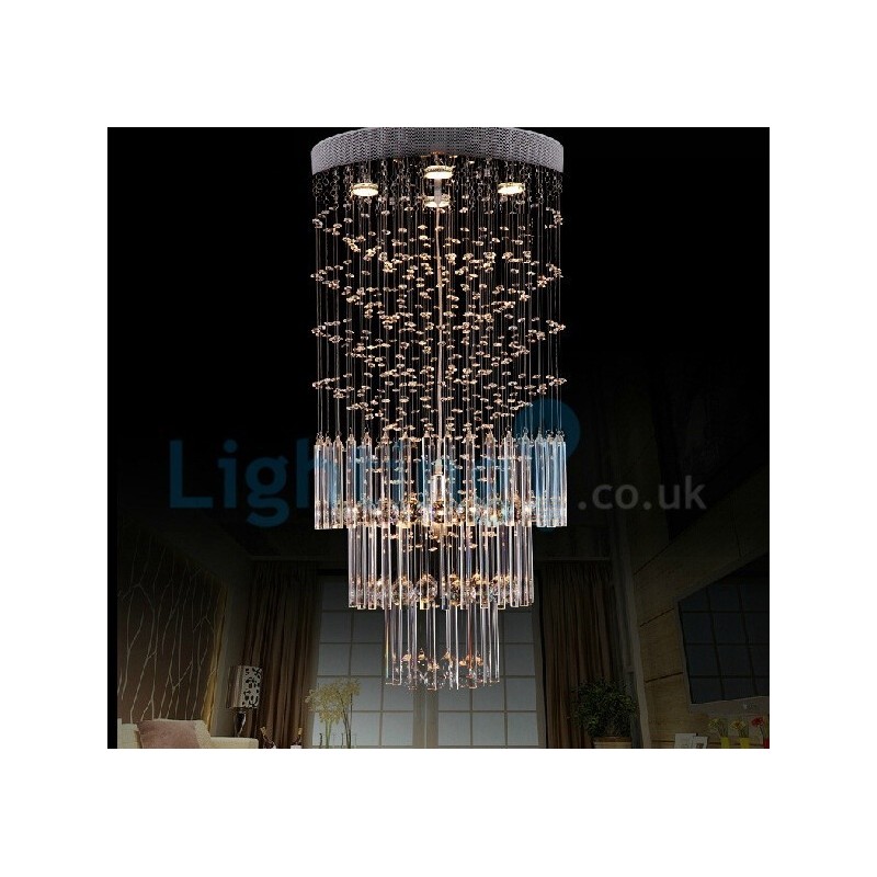 Moderný súčasný luster Závesné svietidlo na zapustenú montáž Crystal Rain Drop Light