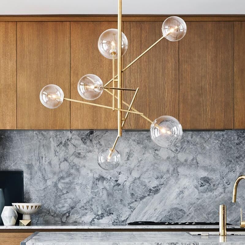6 svetiel Nordic Lamp Luster Jednoduchý kreatívny retro Železný sklenený guľový luster Magic Bean
