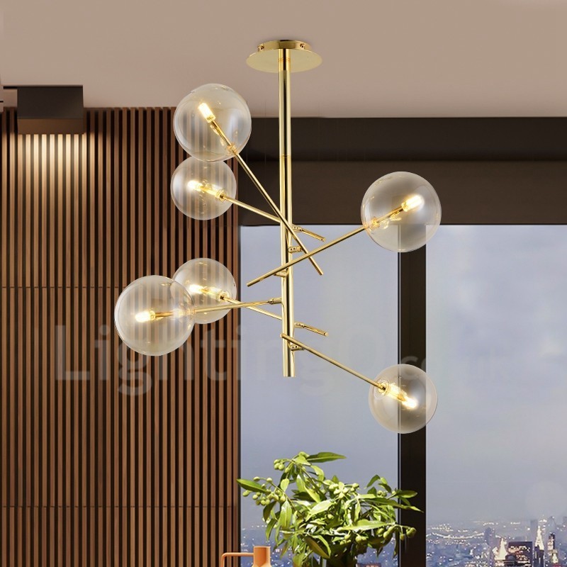 6 svetiel Nordic Lamp Luster Jednoduchý kreatívny retro Železný sklenený guľový luster Magic Bean