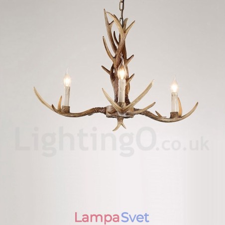 3 Ľahký rustikálny umelecký retro parohový sviečkový luster