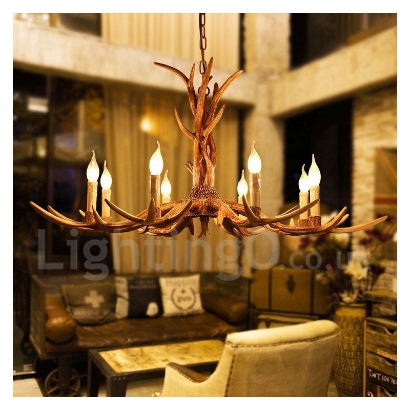 8 Ľahký rustikálny umelecký retro parohový luster Vintage Candle