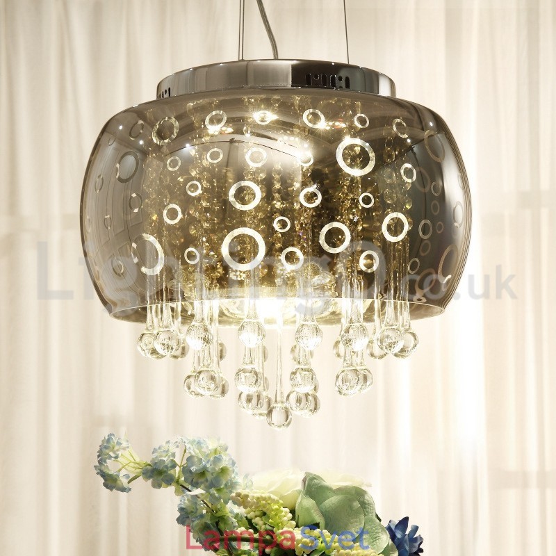 Moderné 40 cm okrúhle sklenené tienidlo na lampu s krištáľovým závesným svietidlom