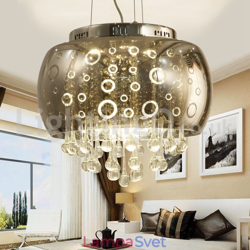 Moderné 40 cm okrúhle sklenené tienidlo na lampu s krištáľovým závesným svietidlom