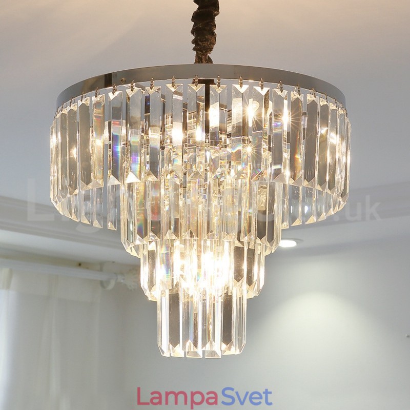 Elegantné lacné moderné 4-vrstvové okrúhle krištáľové závesné svietidlo