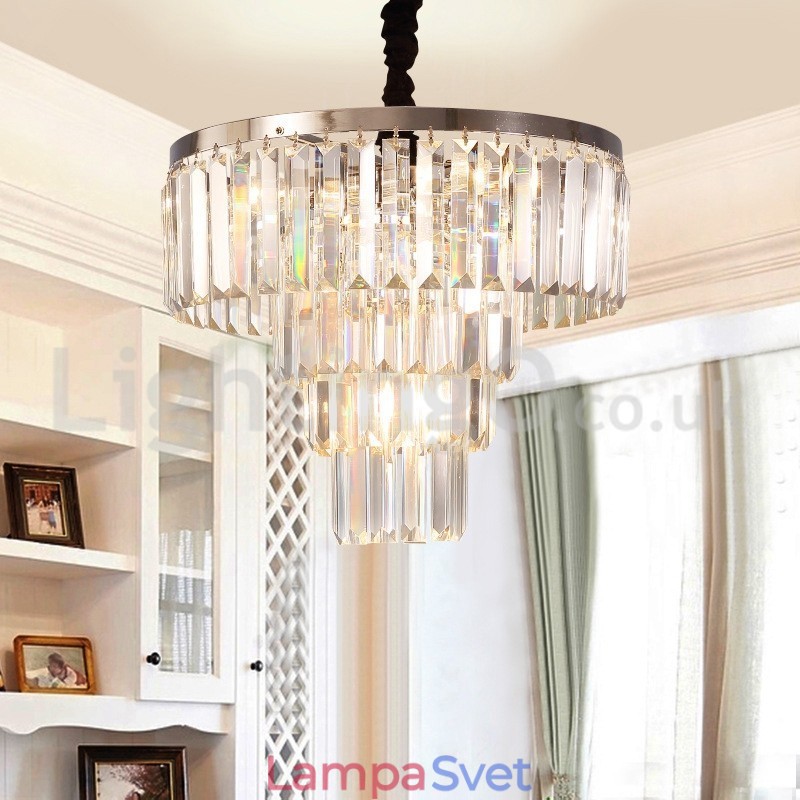 Elegantné lacné moderné 4-vrstvové okrúhle krištáľové závesné svietidlo