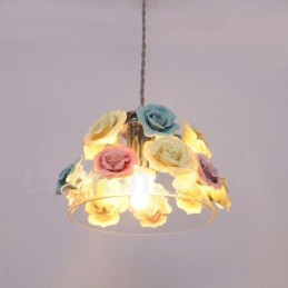 Viacfarebné stropné závesné svietidlo Flower Macaron so skleneným tienidlom