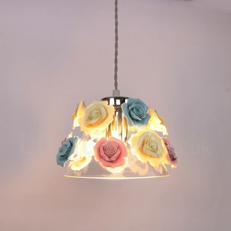 Viacfarebné stropné závesné svietidlo Flower Macaron so skleneným tienidlom