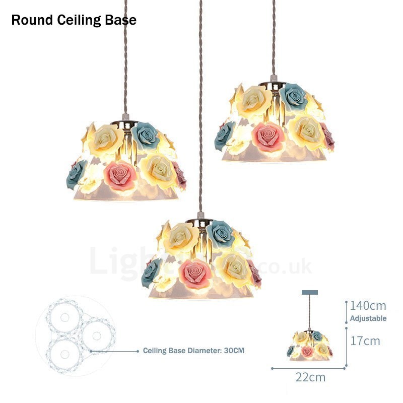 Viacfarebné stropné závesné svietidlo Flower Macaron so skleneným tienidlom