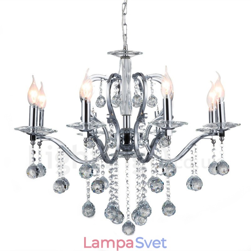 Chrómový elegantný krištáľový sviečkový luster
