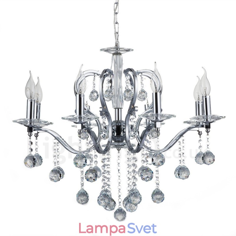 Chrómový elegantný krištáľový sviečkový luster