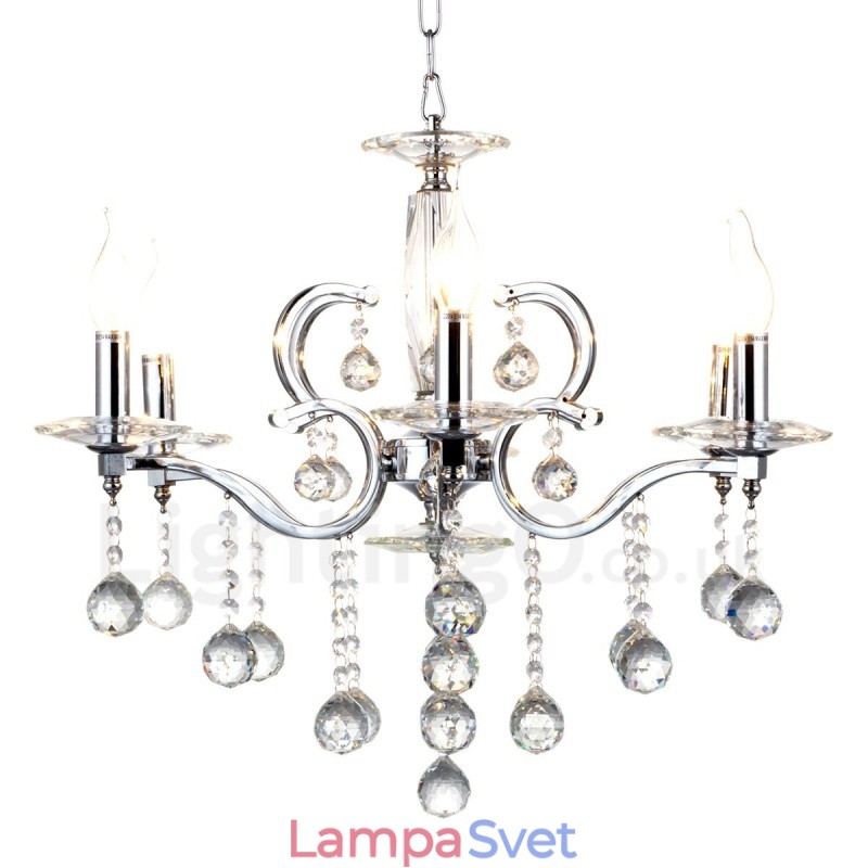 Chrómový elegantný krištáľový sviečkový luster