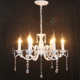 6 Svetlý krištáľový rustikálny retro Vintage biely závesný luster so sviečkou