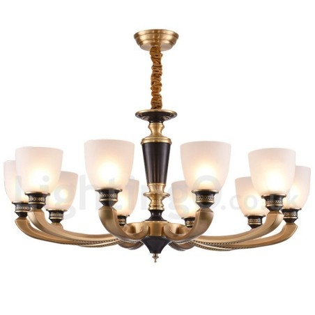 Luxusný rustikálny retro vintage mosadzný sviečkový luster z čistej mosadze so sklenenými tienidlami Luxusný rustikálny retro vintage mosadzný sviečkový luster z čistej mosadze so sklenenými tienidlami