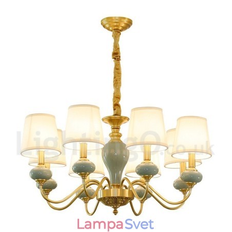 Luxusný rustikálny rustikálny retro vintage mosadzný keramický luster na sviečku z čistej mosadze s látkovými tienidlami Luxusný rustikálny rustikálny retro vintage mosadzný keramický luster na sviečku z čistej mosadze s látkovými tienidlami