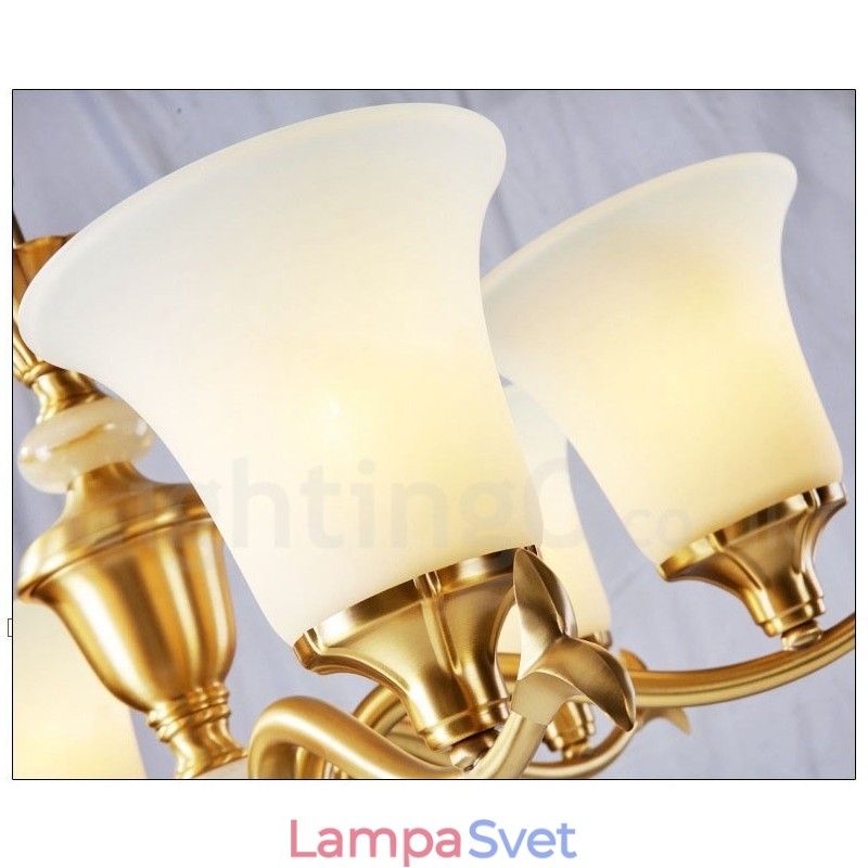 Luxusný rustikálny rustikálny retro vintage mosadzný kamenný sviečkový luster so sklenenými tienidlami