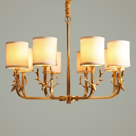 Luxusný rustikálny retro vintage mosadzný sviečkový luster z čistej mosadze s látkovými tienidlami Luxusný rustikálny retro vintage mosadzný sviečkový luster z čistej mosadze s látkovými tienidlami