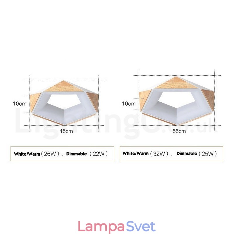 Stmievateľné viacfarebné stropné svietidlo z dreva Pentagon s akrylovým tienidlom Stropná lampa v severskom štýle