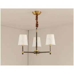 Veľký luxusný rustikálny retro vintage mosadzný závesný luster z čistej mosadze s látkovými tienidlami