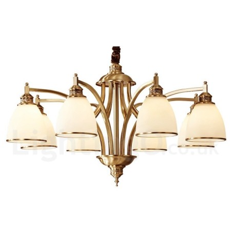 Veľký luxusný rustikálny retro retro mosadzný závesný luster z čistej mosadze so sklenenými tienidlami Veľký luxusný rustikálny retro retro mosadzný závesný luster z čistej mosadze so sklenenými tienidlami