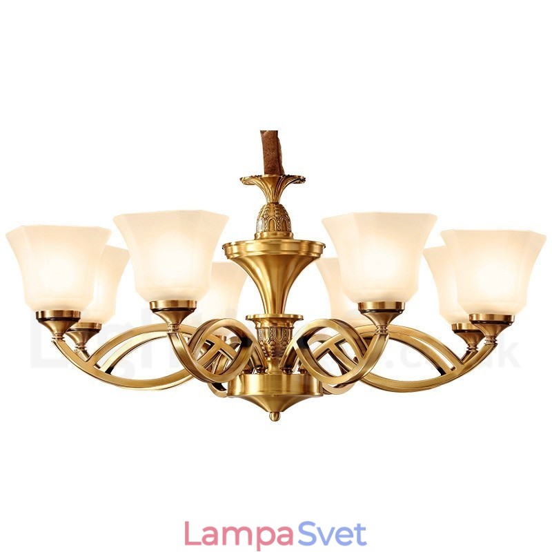 Veľký luxusný rustikálny retro retro mosadzný závesný luster z čistej mosadze so sklenenými tienidlami