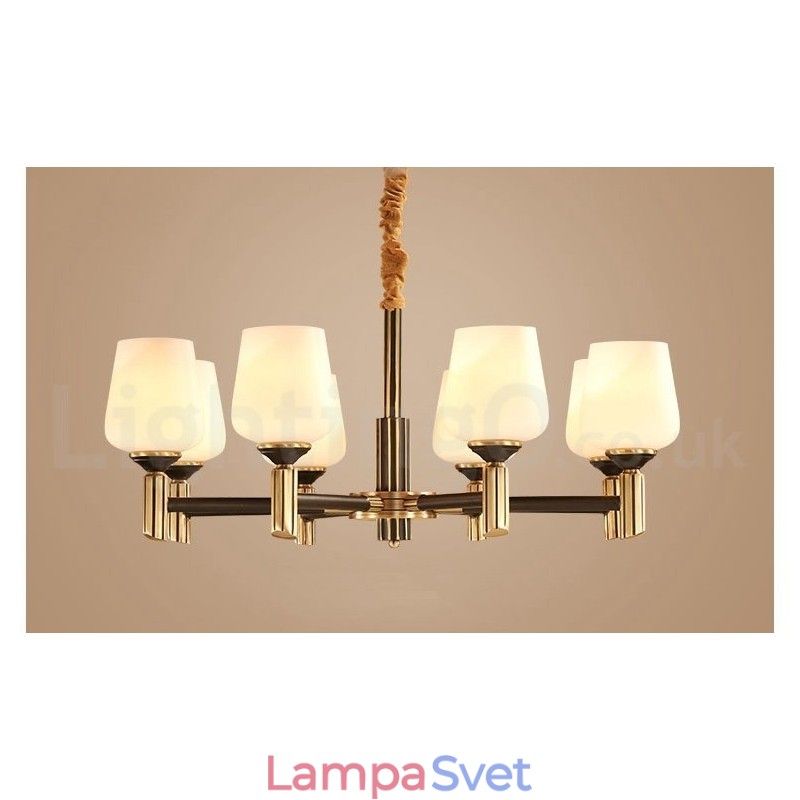 Veľký luxusný rustikálny retro retro mosadzný závesný luster z čistej mosadze so sklenenými tienidlami