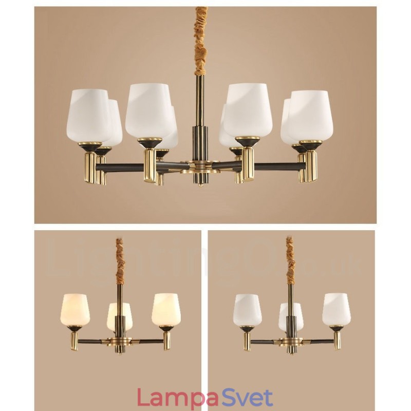 Veľký luxusný rustikálny retro retro mosadzný závesný luster z čistej mosadze so sklenenými tienidlami