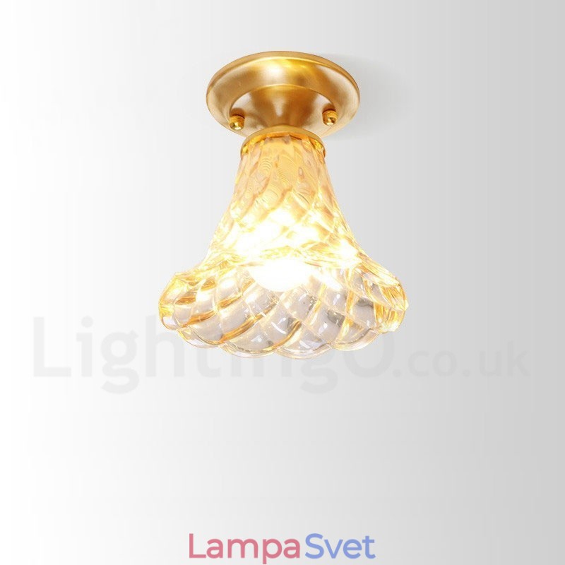 Stropné zapustené stropné svietidlo z čistej mosadze Rustic Lodge Nordic Style so skleneným tienidlom