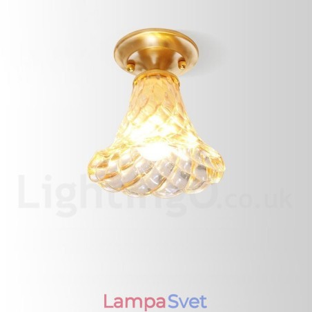 Stropné zapustené stropné svietidlo z čistej mosadze Rustic Lodge Nordic Style so skleneným tienidlom