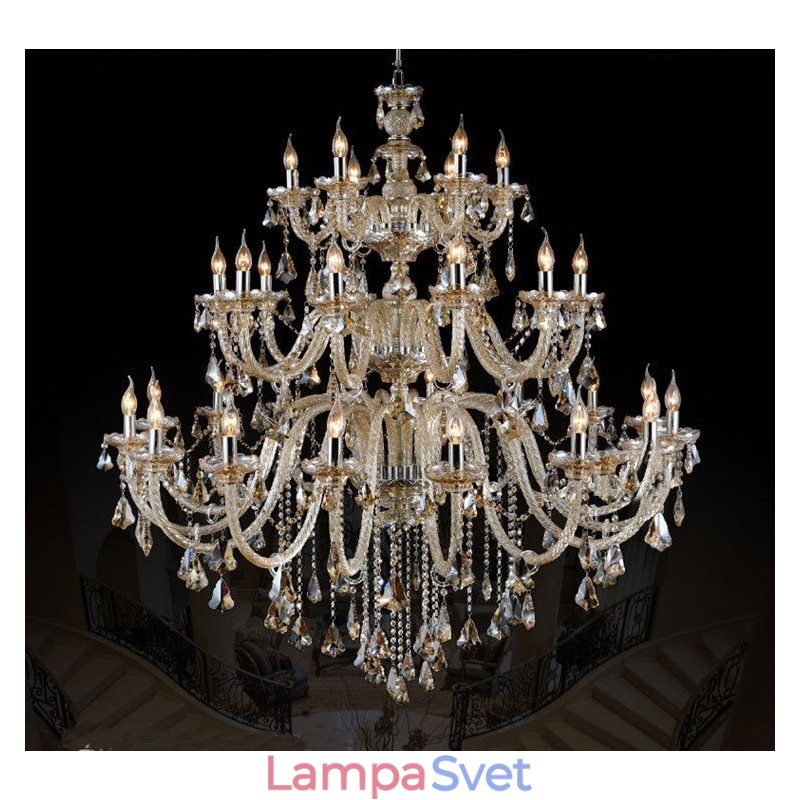 Extra veľký 3 poschodový retro koňak farba K9 Crystal Moderný luxusný luster
