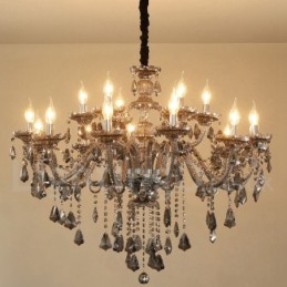 18 svetiel Retro šedá farba K9 Crystal Candle Veľký luster