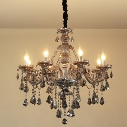 8 svetiel Retro sivá farba K9 Crystal Candle Luster