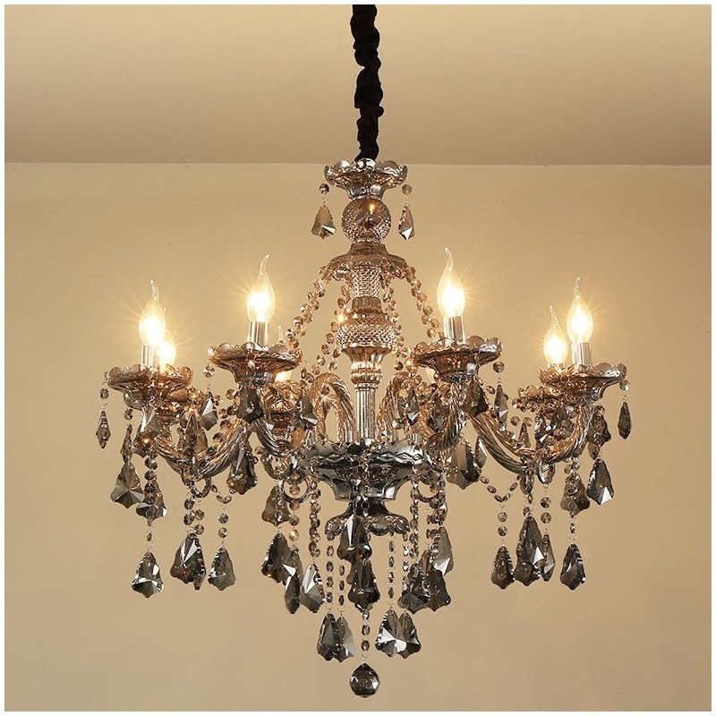 8 svetiel Retro sivá farba K9 Crystal Candle Luster