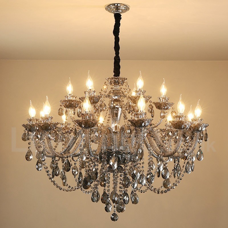 18 svetiel Retro šedá farba K9 Crystal Candle Veľký luster