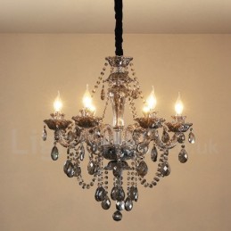 6 svetiel Retro šedá farba K9 Crystal Candle Veľký luster