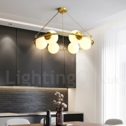 Kruhový guľatý luster v štýle Rustic Lodge v štýle čistej mosadze s bielymi odtieňmi