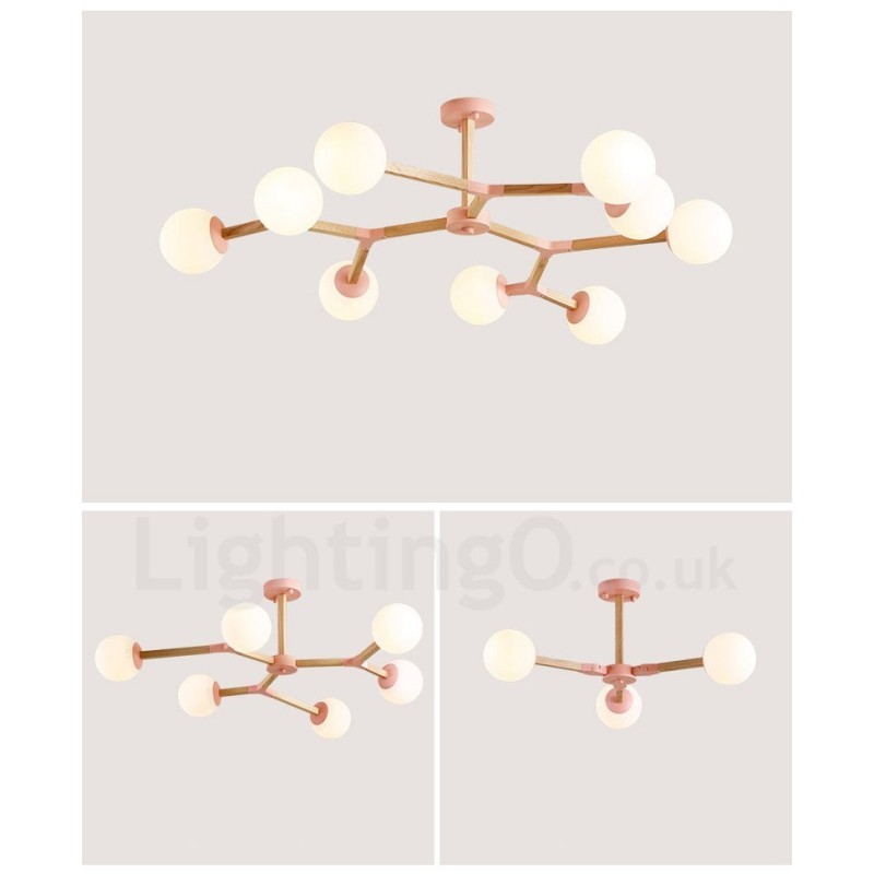 Drevený molekulárny luster Nordic Modern Magic Bean Wood so sklenenými tienidlami