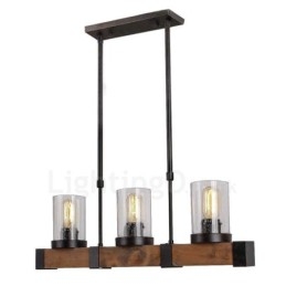 3 Light Vintage Drevený Luster Priemyselné Wind Loft Drevené lineárne závesné osvetlenie