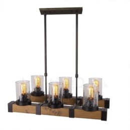 6 Light Vintage drevený luster Priemyselné Wind Loft drevené lineárne závesné osvetlenie