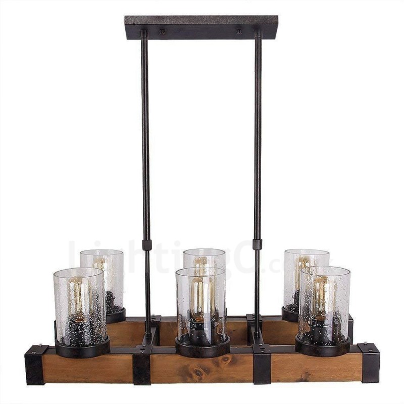6 Light Vintage drevený luster Priemyselné Wind Loft drevené lineárne závesné osvetlenie