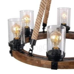 6 Light Ring Vintage drevený luster Priemyselné Wind Loft Drevené lineárne závesné osvetlenie
