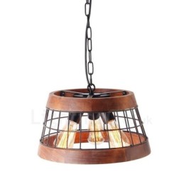 3 Light Ring Vintage drevený luster Priemyselné Wind Loft Drevené lineárne závesné osvetlenie