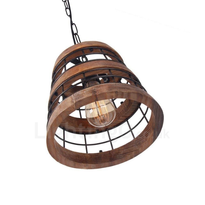 1 Light Ring Vintage drevený luster Priemyselné Wind Loft Drevené lineárne závesné osvetlenie