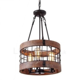 3 Light Drum Vintage drevený luster Priemyselné Wind Loft Drevené lineárne závesné osvetlenie