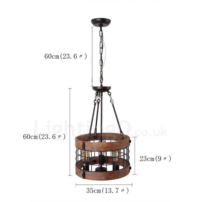 3 Light Drum Vintage drevený luster Priemyselné Wind Loft Drevené lineárne závesné osvetlenie