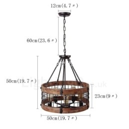 5 Light Drum Vintage drevený luster Priemyselné Wind Loft drevené lineárne závesné osvetlenie