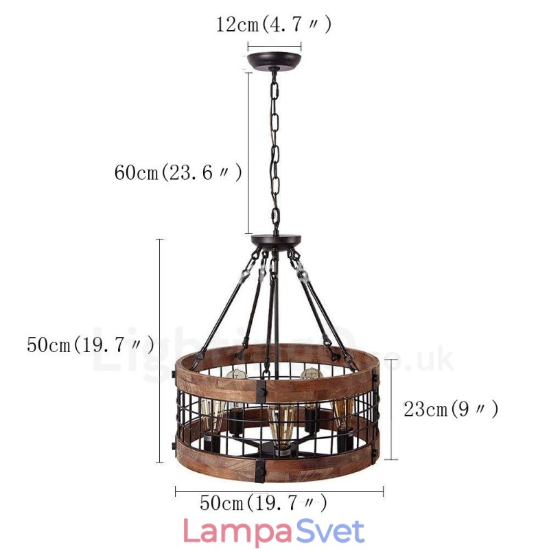 5 Light Drum Vintage drevený luster Priemyselné Wind Loft drevené lineárne závesné osvetlenie