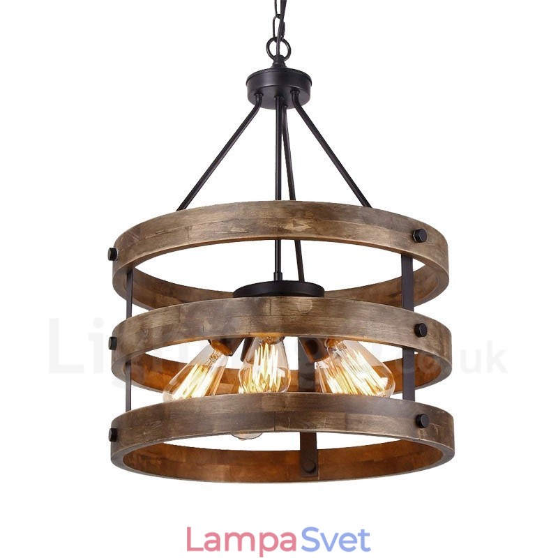 5 Light Drum Vintage drevený luster Priemyselné Wind Loft drevené lineárne závesné osvetlenie