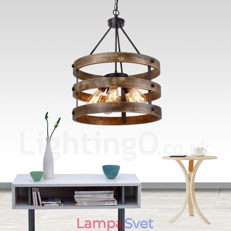 5 Light Drum Vintage drevený luster Priemyselné Wind Loft drevené lineárne závesné osvetlenie
