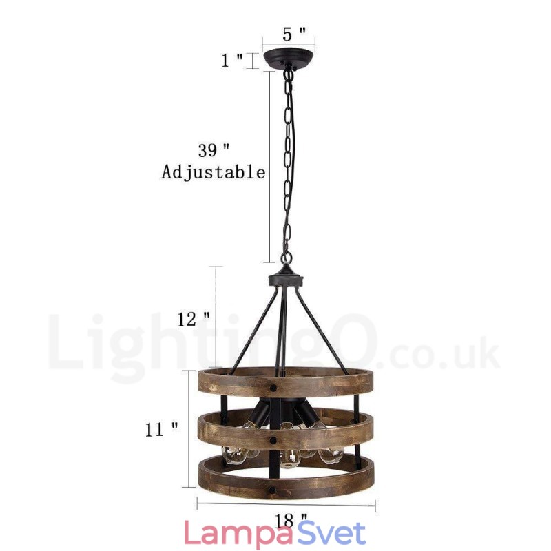 5 Light Drum Vintage drevený luster Priemyselné Wind Loft drevené lineárne závesné osvetlenie