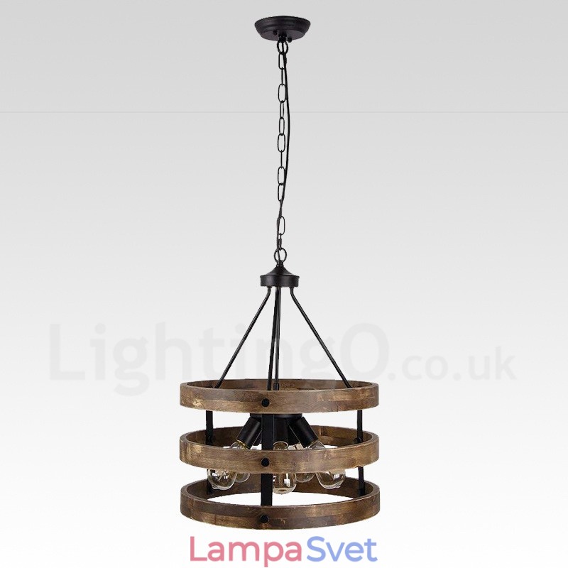 5 Light Drum Vintage drevený luster Priemyselné Wind Loft drevené lineárne závesné osvetlenie
